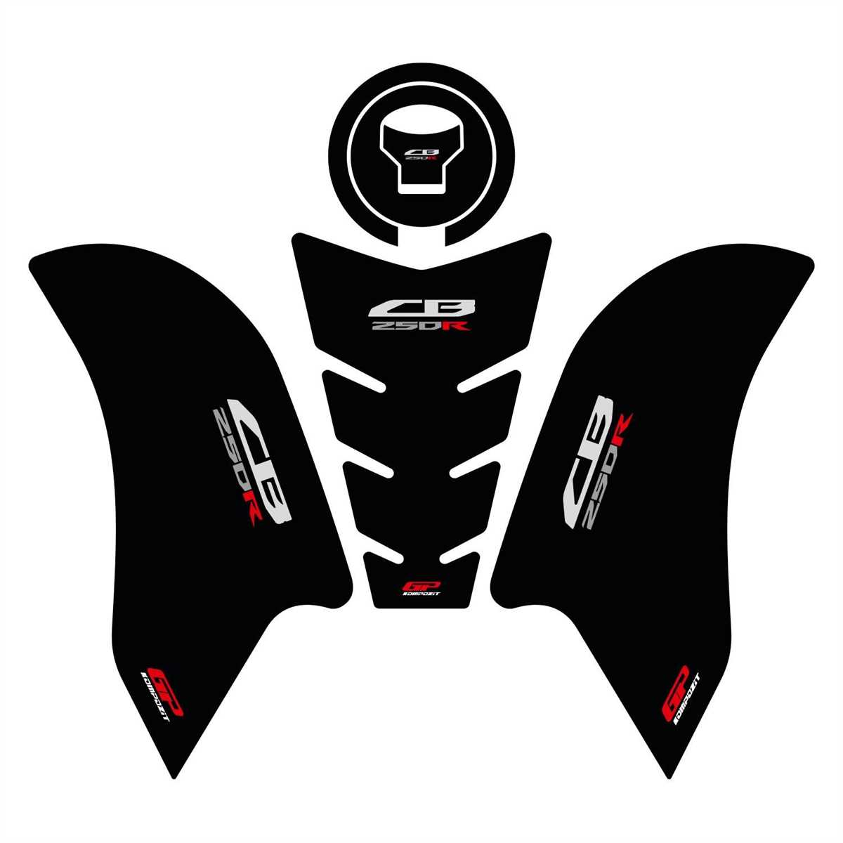 GP Kompozit Honda CB250R 2017-2024 Uyumlu Tank Pad Seti Siyah